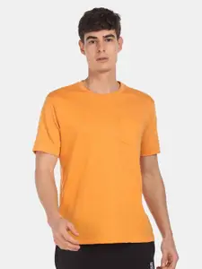 Aeropostale Men Orange Solid Round Neck T-shirt