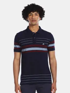 Aeropostale Men Navy Blue Striped Polo Collar T-shirt