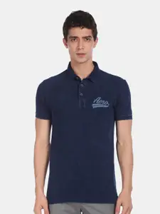Aeropostale Men Navy Blue Solid Polo Collar T-shirt