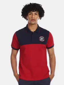Aeropostale Men Navy Blue & Red Colourblocked Polo Collar T-shirt