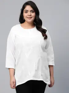 ADA Women Plus Size White Chikankari Embroidered Pure Cotton Handloom Kurti