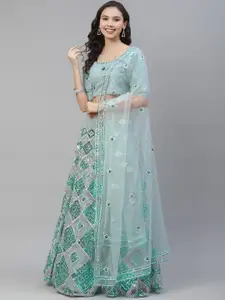 SHUBHKALA Sea Green & Silver Sequinned Semi-Stitched Lehenga & Unstitched Blouse With