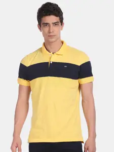 Arrow Sport Men Yellow & Black Pure Cotton Colourblocked Polo Collar T-shirt