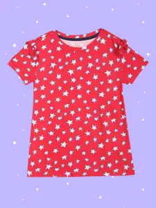 U.S. Polo Assn. Kids Girls Red & White Printed Round Neck T-shirt