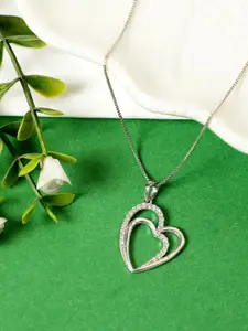 GIVA Silver-Toned 925 Sterling Silver Cubic Zirconia Double Heart Pendant Chain