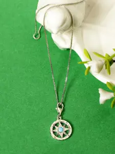 GIVA 925 Sterling Silver Rhodium Plated & Turquoise Blue Compass Pendant with Link Chain