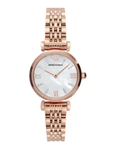 Emporio Armani Gianni T-Bar Women White Dial & Rose Gold-Plated Analogue Watch AR11316