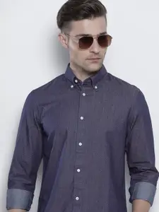Tommy Hilfiger Men Blue & Red Polka Dots Printed Pure Cotton Slim Fit Casual Shirt