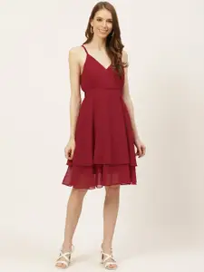 Off Label Women Maroon Solid Layered Wrap Dress
