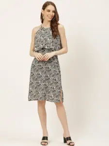 Off Label Grey & Black Leopard Print Pure Cotton Halter Neck Layered A-Line Dress