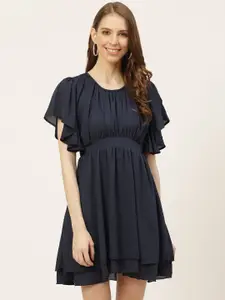 Off Label Women Navy Blue Solid Empire Above Knee Length Dress