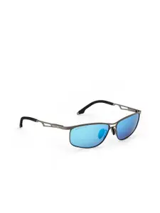 ROYAL SON Men Blue Lens & Gunmetal-Toned Rectangle Sunglasses UV Protection CHI00109-C3