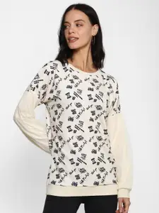FOREVER 21 Women Off-White Printed Pullover Sweater