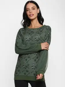 FOREVER 21 Women Olive Green Printed Pullover Sweater