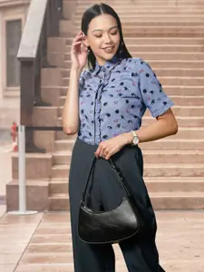 FOREVER 21 Women Blue & Black Face Print Cotton Regular Fit Casual Shirt