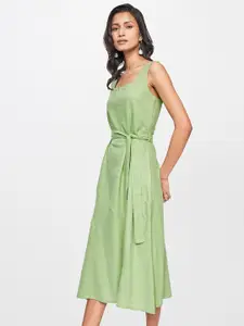 AND Women Green Solid A-Line Midi Dress