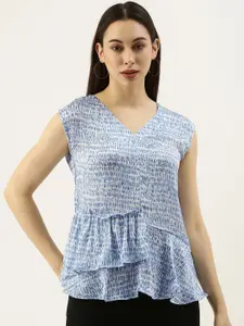 AND Blue & White Printed Layered Top