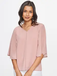 AND Mauve Solid Flared Sleeve Top