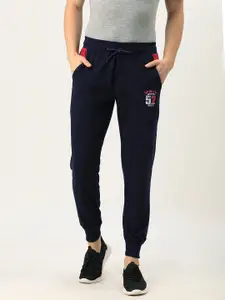 Sports52 wear Men Navy Blue Solid Joggers With Printed Detailing