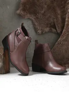 El Paso Women Brown Solid High Top Flat Boots