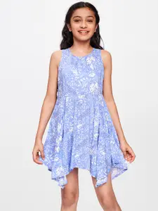 Global Desi Blue Floral Print Mini Dress