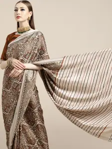 Saree mall Cream-Coloured & Brown Paisley Printed Pashmina Silk Bagru Saree
