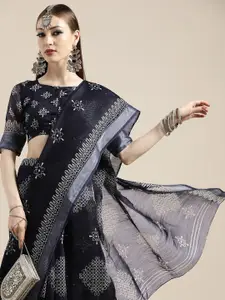 Saree mall Ethnic Motifs Linen Blend Saree with Sleek border