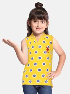 U.S. Polo Assn. Kids  Girls Yellow Floral Print Pure Cotton Top
