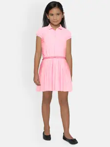 U.S. Polo Assn. Kids Girls Pink Printed Pure Cotton Fit & Flare Dresses