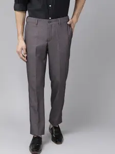 Blackberrys Men Charcoal Grey Textured Slim Fit Low-Rise Formal Trousers