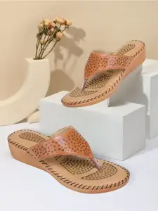 TRASE Women Tan Brown Floral Textured Ally Open Toe Flats