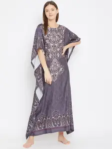The Kaftan Company Grey & Beige Printed Nightdress