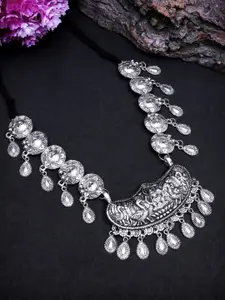 Crunchy Fashion Silver-Toned & Black Alloy Silver-Plated Oxidised Necklace