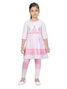 Aarika Girls White & Pink Printed Top with Leggings