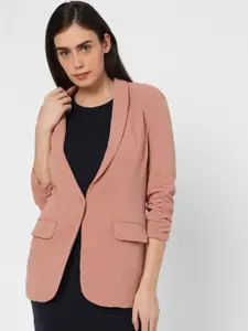 Vero Moda Women Rust Pink Solid Longline Single-Breasted Casual Blazer