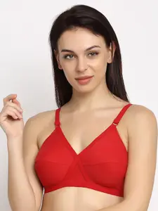 Friskers Red Solid Non-Wired Non Padded Balconette Bra O-312-03-30