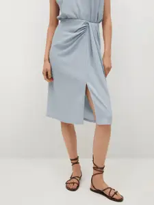 MANGO Blue Knitted Sustainable Straight Skirt With Gathers