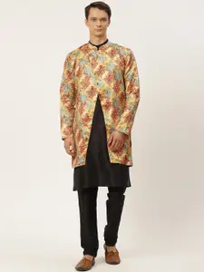 SOJANYA Men Black & Yellow Kurta with Churidar
