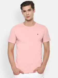 Louis Philippe Jeans Men Pink Solid Round Neck T-shirt