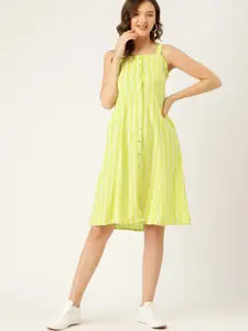 DressBerry DressBerry Lime Green & White Striped A-Line Dress