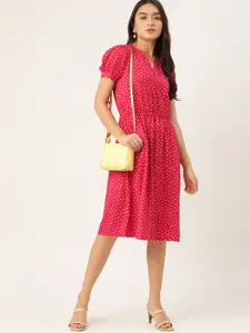 DressBerry Pink & Yellow Polka Dots Printed Dress