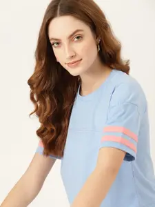 DressBerry Women Blue Drop-Shoulder Sleeves T-shirt