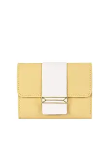 Apsis Women Yellow & White Colourblocked Three Fold Wallet