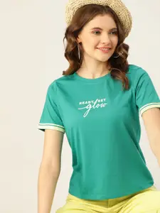 DressBerry Women Green Typography Printed T-shirt