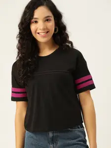 DressBerry Women Black Drop-Shoulder Sleeves T-shirt