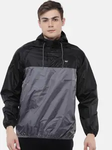 Wildcraft Men Black & Grey Solid Hooded HypaDry Rain Jacket