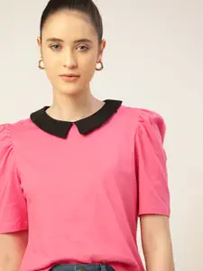 DressBerry Pink & Black Peter Pan Collar Pure Cotton  Sustainable & Recycled Top
