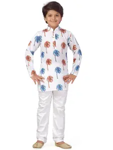 Aj DEZInES Boys White Printed Kurta & Pyjama