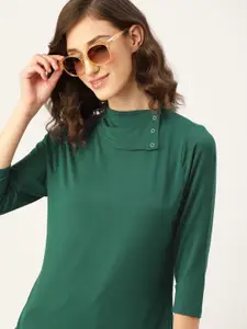DressBerry Green Solid Snap Button Detail Top