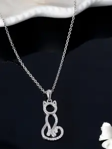 GIVA 925 Sterling Silver Rhodium Plated Charming Cat Pendant with Link Chain